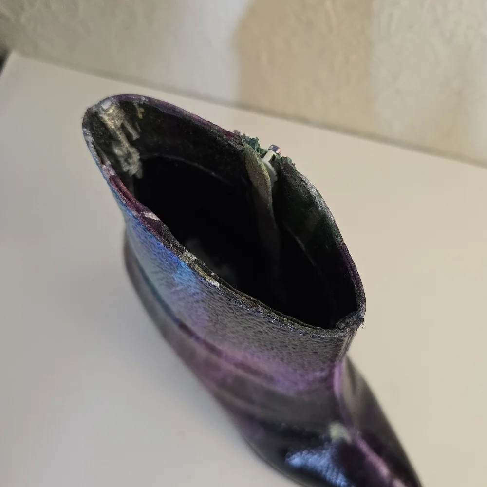 HANDCRAFTED Upcycled Leather Boot Vase Artwork HANDPAINTED Tabletop Art Decoe
